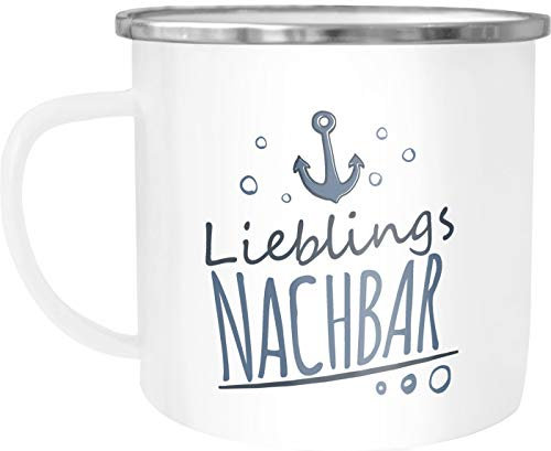 Moonworks® Emaille-Tasse Becher Schriftzug Lieblings - Kollege/Nachbar mit Ankermotiv Geschenk Lieblingsperson Nachbar weiß-metall Emailletasse