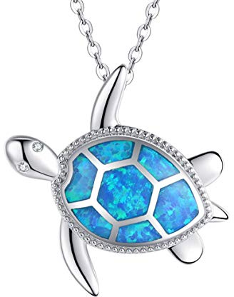 PRAYMOS Tier Halskette Schildkröte/Flamingo/Hai Opal Abalone Anhänger 925 Sterling Silber Kette Geschenke für Damen Mädchen