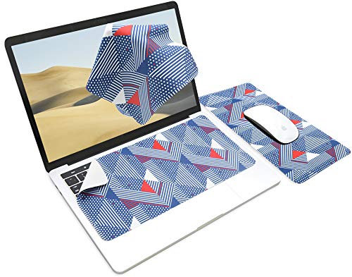 SenseAGE 3 in 1 Mouse Mat | Mousepad, Microfiber Keyboard Dust Cover, Screen/Monitor Cleaning Cloth | Non-Slip, Lightweight, Portable | for Macbook & Laptop up to 13.3 inch - Blue Square