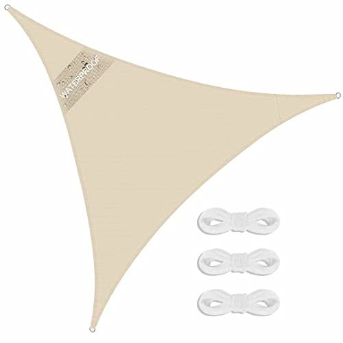 Voile d'ombrage Imperméable à l'eau Triangulaire, Solaire Protection et Bloque 90% Rayons UV Auvent pour Jardin, Terrasse et Balcon, Toile d'ombrage en Polyester Oxford avec Cordes de Fixation