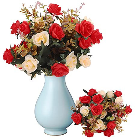 3 mazzo Fiori Artificiali per Esterni Rosa Artificiali Fiori Artificiali Finti Piante Artificiale Arbusti Ramo Resistente ai Raggi UV Balcone per Casa Ufficio Giardino Patio Cortile Decorazione Rosso