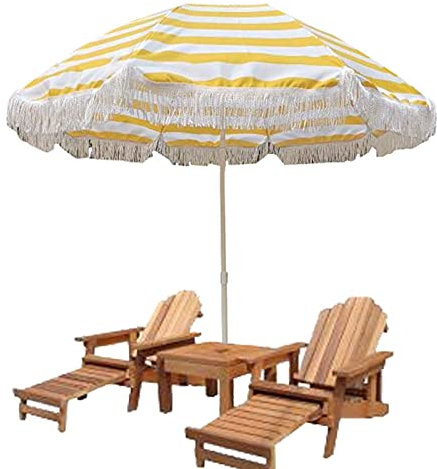 Refue Strandschirm Sonnenschirm Gestreift Gartenschirm Polyester Ø160cm rund höhenverstellbarer UV Schutz gelb/weiß