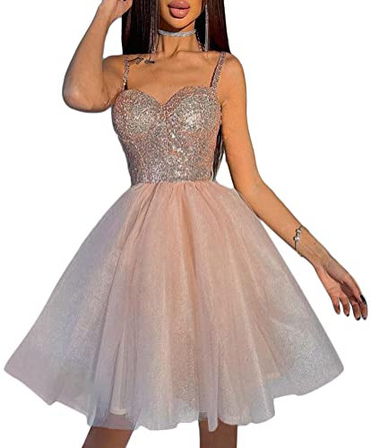 Onsoyours Abito Cerimonia Donna Elegante Estivo Vestito in Tulle Corto Vita Alta Abiti da Sera Cocktail Primavera Autunno B Rosa S