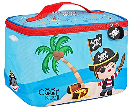 PERLETTI Bolsa Termica Porta Alimentos Niño con Estampado - Nevera Portatil Pequeña para Niño Azul - Bolsa Almuerzo Infantil Lunch Bag Playa Picnic Escuela - Cool Kids - 15x23x15cm (Pirata)