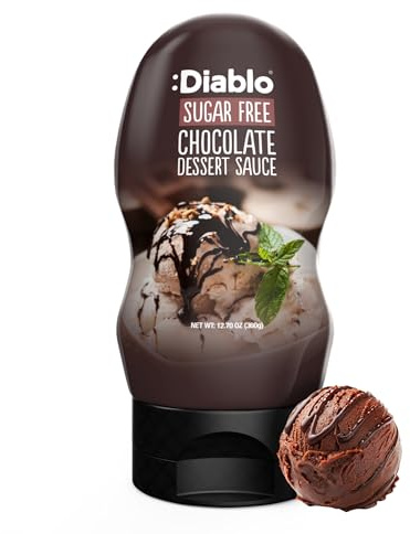 Salsa al cioccolato Diablo senza zuccheri aggiunti, sciroppo dessert keto-friendly, senza glutine e povero di carboidrati, ideale come topping per pancake, waffle, gelato, caffè e dessert, 360 ml