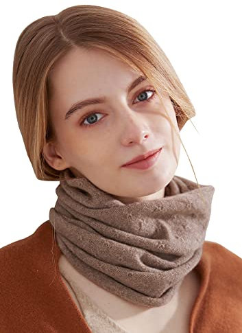 Frauen Mädchen Schlauchschal 100% Kaschmir, Damen Weich Warm Gestrickt Loop Schal Solid Farbe, Winter Strick Halswärmer Rundschal Winddicht Strickschal, Geschenke für Mutter, Frau, Tochter Camel