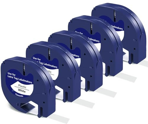 Kompatible für Dymo Letratag Etikettenband 12mm x 4m, LT 91221 Etikettenband als Ersatz für Dymo Letratag Schwarz auf Weiß für Dymo Letratag 200B XR LT-100H LT-100T, 12mm x 4m