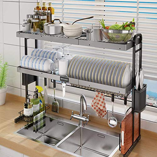 Scolapiatti sopra il lavandino, portaoggetti per piatti Tagliere Porta bacchette per lavello da cucina Larghezza del piano di lavoro regolabile