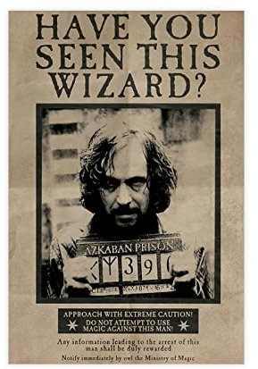 RIPEX Harry Potter Wanted Sirius Schwarz Film Fantasy Familie Kino Poster Leinwand Kunst Dekor Druck Bild Gemälde für Wohnzimmer Schlafzimmer Dekoration Rahmen Stil 60 x 90 cm
