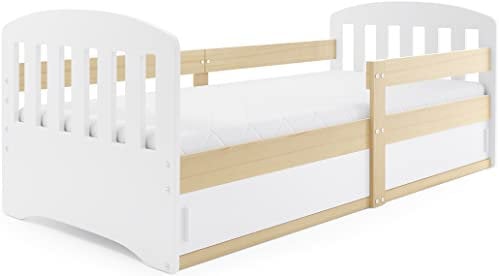Interbeds Kinderbett Classic 80x160 mit Lattenrost und Behälter unter dem Bett Sehr stabile Struktur Komfortables Funktionelles Einzelbett (Kiefer)