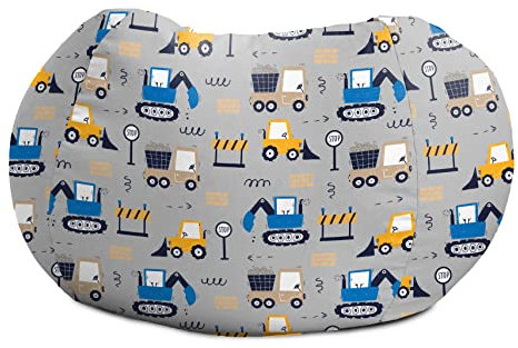 rucomfy Beanbags Kids Slouchbag Bean Bag Chair with Filling - Childrens Beanbag Recliner with Diggers & Trucks - Machine Washable Beanbag Seat for Playroom, Bedroom - 60 x 80cm (Dig it, Beanbag Only)