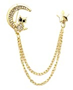 Knighthood Broche chouette sur croissant de lune et étoile avec pierres et pampilles suspendues, clous de chemise, accessoires pour homme et femme, Laiton Zinc, Pas de gemme