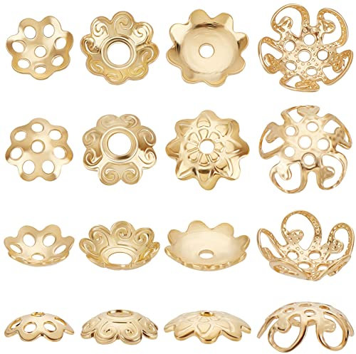 Beebeecraft 120 Stück 4 Stile Blumenperlen Edelstahl Goldene Blütenperlen Enden Abstandshalter Perlen Für Ohrringe Armbänder Halsketten Schmuckherstellung