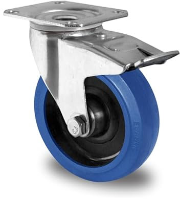 Lenkrolle mit Feststeller 200 mm Elastik Gummi Rolle Blue Wheels