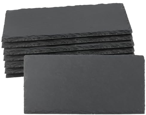 ZOENHOU Lot de 8 Assiettes en Ardoise,pour Plateau Apéritif, Plateau Fromage, Charcuterie ou Dessert, Assiettes de Présentation et Service, Set de Table, 25 x 12 cm, Noir