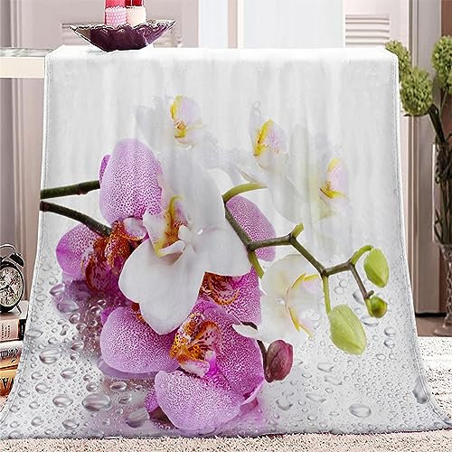 XCWYF Kuscheldecke lila Orchidee 180x220cm Decke Wohndecke Tagesdecke Sofadecke Fleecedecke Mikrofaser Flauschig Weiche Warm Couchdecke