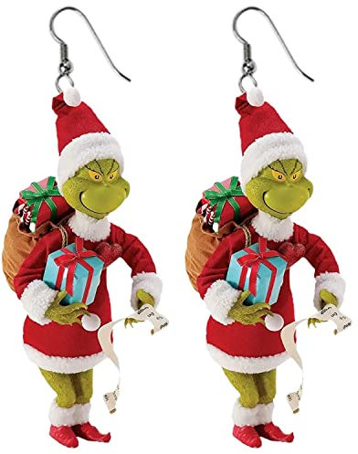 YunYoud Cartoon Weihnachten 𝑮𝒓𝒊𝒏𝒄𝒉𝒔 Ohrringe Drop Dangle Dekoration Kostüme Schmuck Für Frauen Geschenk Neujahr