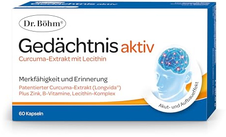 Dr. Böhm Gedächtnis aktiv: Für Merkfähigkeit und Erinnerung mit Curcuma-Extrakt, B-Vitaminen, Zink und Lecithin-Komplex, 60 Kapseln
