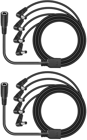 VOLTKARE18AWG DC-Netzadapter-Y-Splitterkabel 5,5 mm x 2,1 mm, 1 Buchse auf 4 Stecker, rechtwinkliges 90-Grad-Kabel für CCTV-Überwachungskameras, Überwachungsrouter, DVR, LED-Lichtstreifen (2er-Pack)