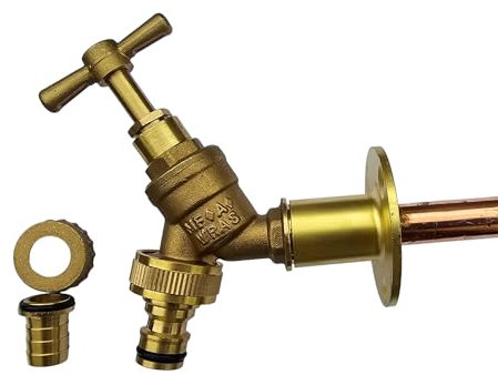 SK INFINITY | Kit de robinet de jardin extérieur avec bride murale traversante tube de 350 mm de long | Connecteur en laiton 1,9 cm