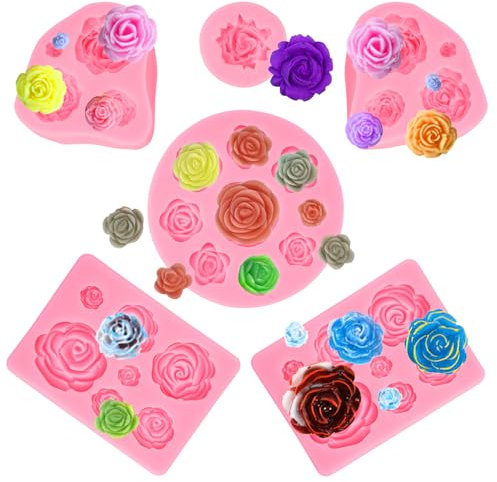 6pcs Rosas Molde De Silicona, Diy Molde De Flores Rosas, Mini Moldes De Silicona De Flores, Diy Molde De Flores Rosas, Moldes De Flores Para Pastelería, Chocolate, Hielo, Jabón, Velas