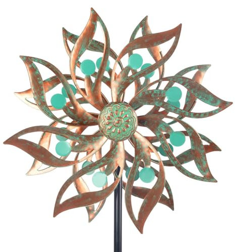 Viveta Metall-Windspiel für den Außenbereich, Vintage-Stil, kinetisches Windspiel für Garten, Windräder mit Metallpfahl für Terrasse, Rasen, Garten, 150 x 34 cm