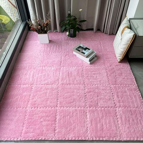 10 Stcs Plüsch -Puzzle -Teppichfliesen, Ineinandergreifende Puzzle Bodenmattenfliesen, Plüschteppiche Für Wohnzimmer, Spielenmatte Für Boden, 30 X 30 cm(Size:0.23 inch,Color:Pink)