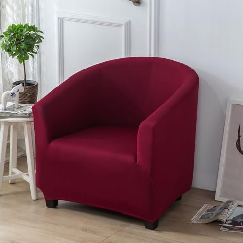 Surwin Sesselbezug Elastische Sesselschoner, Einfarbig Sesselüberwurf Universal Chair Schonbezug Sofabezug für Clubsessel Lounge- & Cocktailsessel (One Size,Weinrot)