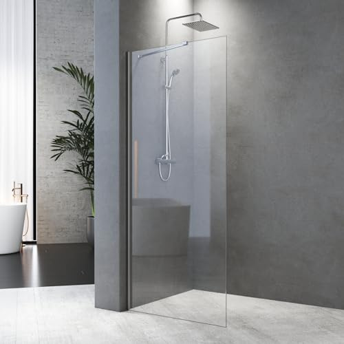 Duschwand 90 x 195 cm Walk in Dusche Walk-In Duschabtrennung Glaswand mit Stabilisierungsstang 6mm ESG-Sicherheitsglas Duschtrennwand