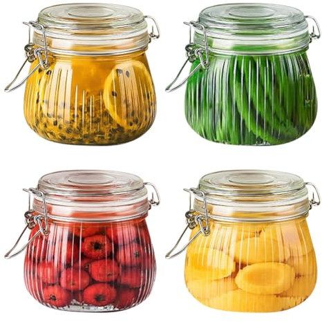 CEWROM Einmachgläser 4er Set, Einmachgläser mit Bügelverschluss 500ML, Drahtbügel-Vorratsgläser, als Einmach und Fermentierglas, Luftdichtes Vorratsdosen aus Glas, für Kaffee, Zucker, Nüsse, Gewürze