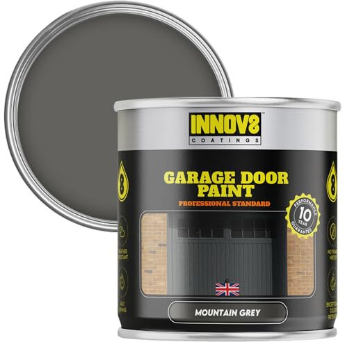 INNOV8 COATINGS GARAGE DOOR PAINT - 750 ml - DIY - NO PRIMER OR TOP COAT - SATIN - FAST DRY - EXTERIOR DOOR PAINT - Metal & uPVC - Mountain GREY - Garage and Industrial Roller Shutters Paint