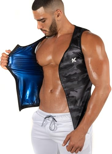 Kewlioo Gilet da uomo con cerniera che trattiene il calore, per migliorare il sudore, per sauna e compressione, top modellante per palestra, Grigio mimetico., S/M