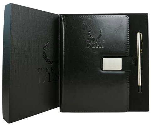 Terminplaner 2025, Tag pro Seite, A5, veganes Leder, Hardcover, inklusive Stift mit Flüssigtinte, gelbes Folio für lange Notizen, 21,5 x 15 cm