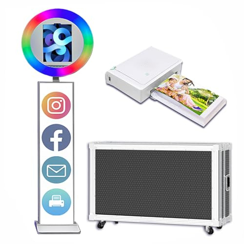 Tragbare Fotokabine für iPad 10,2 Zoll, 11 Zoll, 11 Zoll, 12,9 Zoll, mit individuellem Logo, Selfie-Fotokabine, Fotoautomaten mit RGB-LED-Ringlicht für Veranstaltungen, Verleih, Hochzeit (weiß,