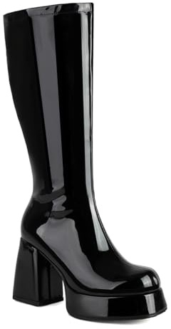 BAISOILIHA Women's Chunky Heel Platform Side Zipper GO GO Boots 1960s & 1970s Retro