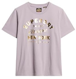 Superdry Damen Lässiges Luxe T-Shirt mit Metallic-Logo Brassica Flieder 40