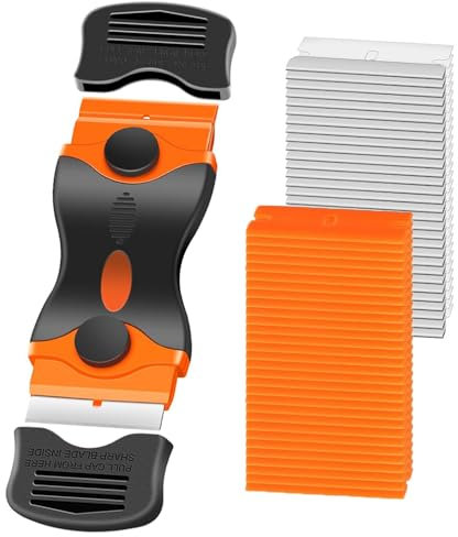 Window Scraper Tool - Double Edged Non Scratch Scraper Cleaning Tool with 10 Metal +10 Plastic Blades/Cleaning Scraper Tool for Hob Oven, Cooktop, Windows, Sticker, Wallpaper, Glass or Paint Removal