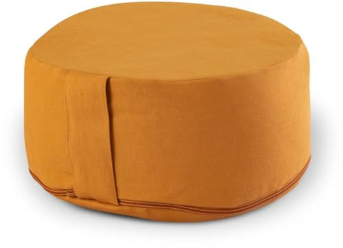 Amago home Yogakissen Bodenkissen rund H 14xø31 cm mit Buchweizenschalen Meditationskissen Sportkissen Farbe gelb - Papaya
