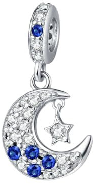 GOUWO Mond Stern 925er Silber Charms für Armbänder und Halsketten passend für Pandora Armbänder Geburtstag Halloween Muttertag Valentinstag Geschenke für Frauen Mutter Tochter Sie selbst