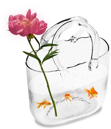 Glas Geldbörse Vase Hand Geldbörse Vase mit Fischschale Einzigartige Blumenvase für Hochzeit, Geburtstag, Haus, Garten Dekor (transparent)