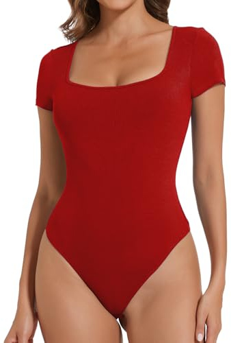 Joyshaper Body pour femme à manches courtes avec encolure en V et string. Body élégant d'été. Hauts et T-shirts pour femmes, XL