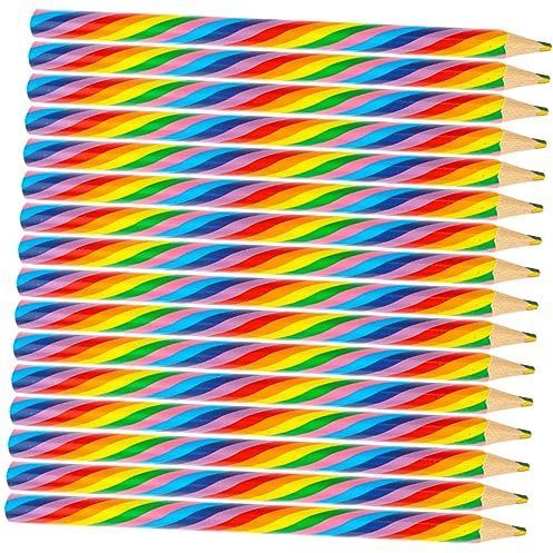 FOYTOKI Buntstifte Dreieckig 16 Stück Mehrfarbig Holzstifte Farbwechsel Effekt Ergonomisch Für Schule Kinder Zeichnen Malen Kreativität