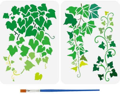 FINGERINSPIRE 2 Stück Efeu Muster Schablonen Mit Einem Pinsel 29.7x21cm Efeuranken Malschablonen Pflanzenranken Dekorationsschablonen Pflanzenmotive Rankenbüschel Vorlage Für Holz Zum Selbermachen