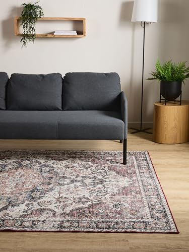 Interiyou Vintage Teppich Wohnzimmer Gent - 60x120 cm Multicolor/Rot - Für Schlafzimmer, Esszimmer, Kinderzimmer - Kurzflor waschbar und rutschfest, Print Muster