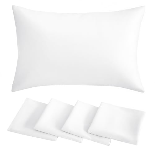 RUIKASI White Pillow Cases 4 Pack - Plain Pillowcases with Envelope Closure Breathable Premium Brushed Microfiber Set of 4 Pillow Covers Standard 50x75 cm