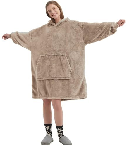 FELOVE Hoodie Decke Ärmeln Kuschelpullover Mit einer großen Tasche,Tragbare Decke Ultra Soft Bequemer Kuschel Erwachsene Hoodie,Warm Kuscheldecke weich als Geschenke für Frauen Freundin Mütter