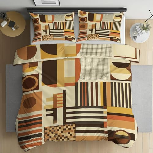Kntnshac Modern Minimalistisch Bettwäsche 135x200 Abstrakt Geometrie Wendebettwäsche Bettwäsche-Set Microfaser mit Reißverschluss,Enthält 1 Bettbezug und 2 Kissenbezug 80x80 cm