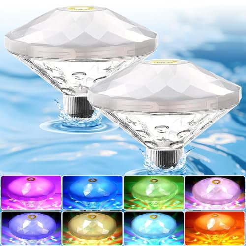Gobesty Floating Pool Lights, Floating Bath Disco Light, 8 Modes Led Bath Lights, IP67 Waterproof Swimming Pool Floating Light, Underwater Disco Light for Hot Tub, Swimming Pool, Ponds, Pools Party