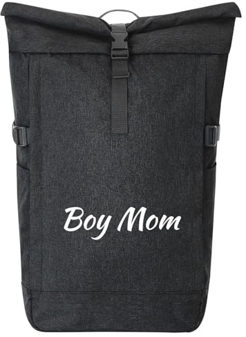 Huuraa Kurierrucksack Boy Mom Schriftzug 30-44 Liter Black Melange Fairtrade Rolltop Rucksack Geschenkidee