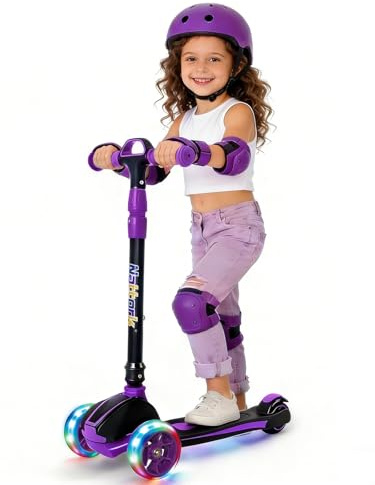 Nattork Roller Kinder 3-6 Jahre, 3 Räder Scooter Kinder mit LED Leuchtenden, 4 Höhenverstellung Kinderroller für Jungen Mädchen 2–5 Jahren, bis zu 100 kg Kinderscooter,Lila